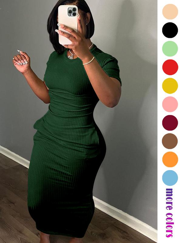 Threaded elastic solid color dress, breathable elastic multicolored party casual outing travel solid pocket long dress, solid color long dress, long dress, summer dress,