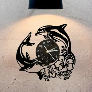 Dolphin Love Silent Wall Clock with Round Design, Battery Operated, Unique Gift for Home Decoration, Perfect for New Year and Holidays
