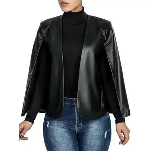 Women's Solid Pocket Cloak Sleeve Cape Coat, Casual Jackets, Long Sleeve Open Front Pu Outerwear for Fall & Winter, Jackets for Women, Ladies Clothes for Daily Wear Winter Clothes Women, PU Leather Jacket(gift)