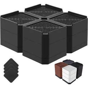 Heavy Duty Adjustable Bed Riser Blocks Lift 1.5, 3, 4.3 inches for Couch Table Desk Sofa Chair Refrigerator Washing Machine, Support up to 4000 lbs, Black 4 Pack 3 inch