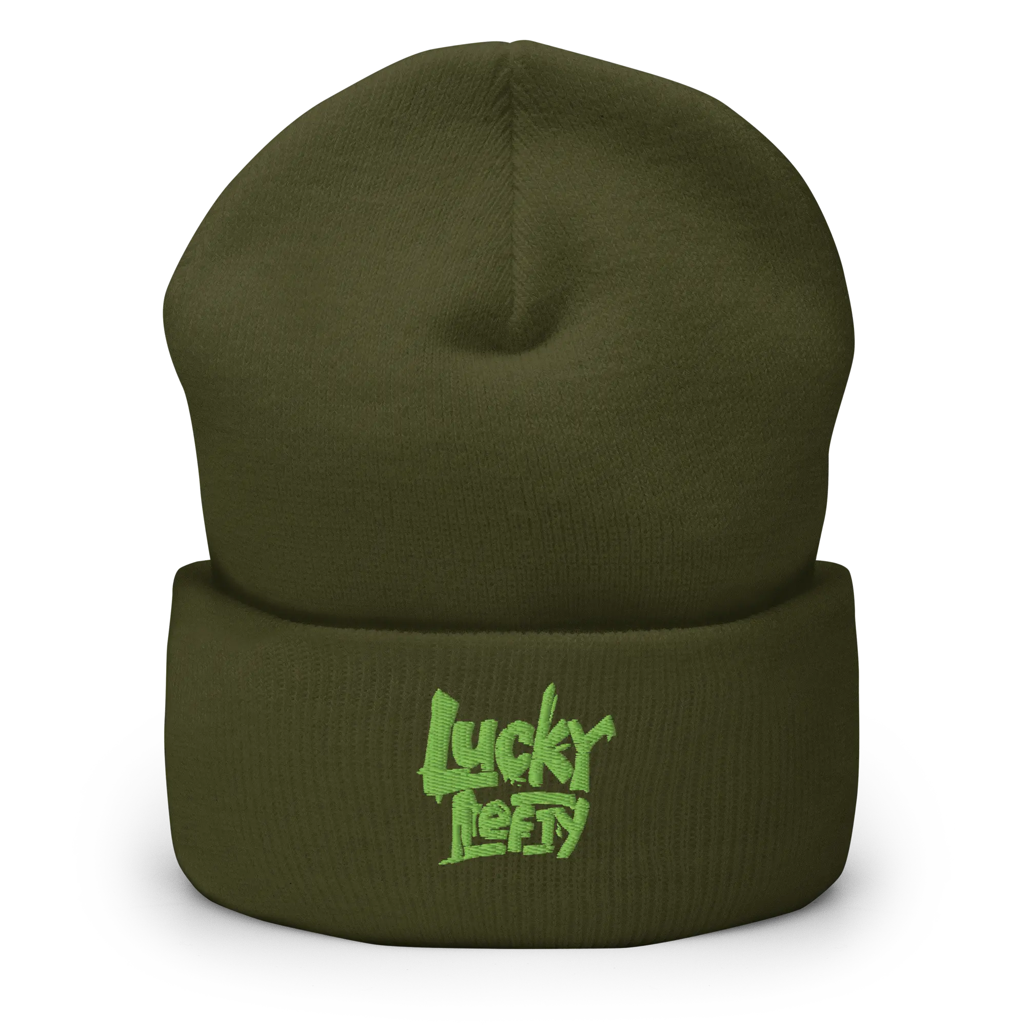 Olive Cuffed Beanie With Embroidered Wordmark