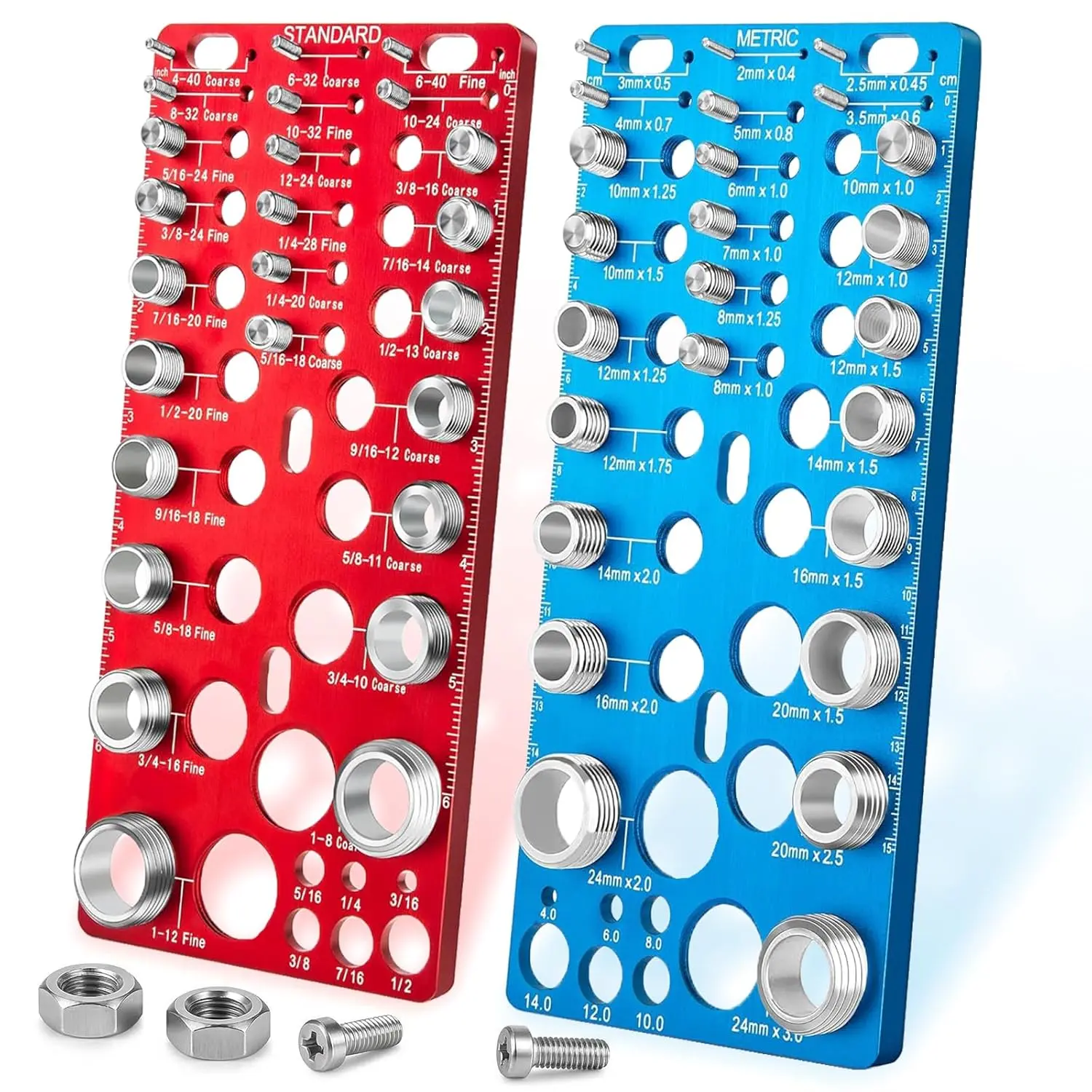 62 Nut and Bolt Thread Checker Standard and Metric Rustproof Nut and Bolt Thread Gauge with 25 Standard & 25 Metric Bolt & 12 Drill Bit Gauge, Bolt and Nut Size Finder for Quick Measurement