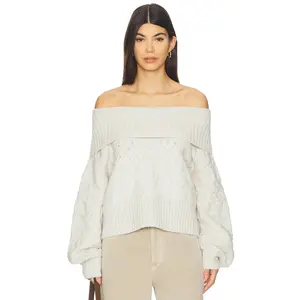 525 America Maureen Mixed Cable Cowl Neck Pullover in Oatmeal