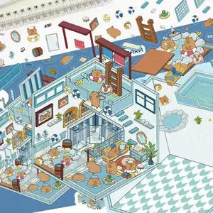 2-piece 3D bathroom scene decal DIY puzzle toy for kids, cartoon creative stickers