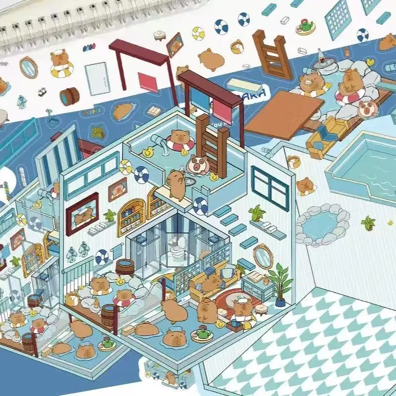 2-piece 3D bathroom scene decal DIY puzzle toy for kids, Collage Jigsaw Puzzle, cartoon creative stickers