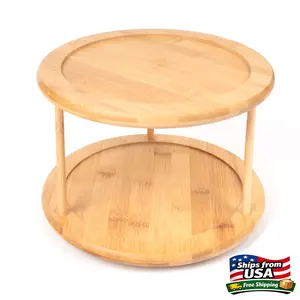 BHG Kitchen Organizer Bamboo Turntable 2-Tier Spice Rack, 10.04 DIA x 6.89 in