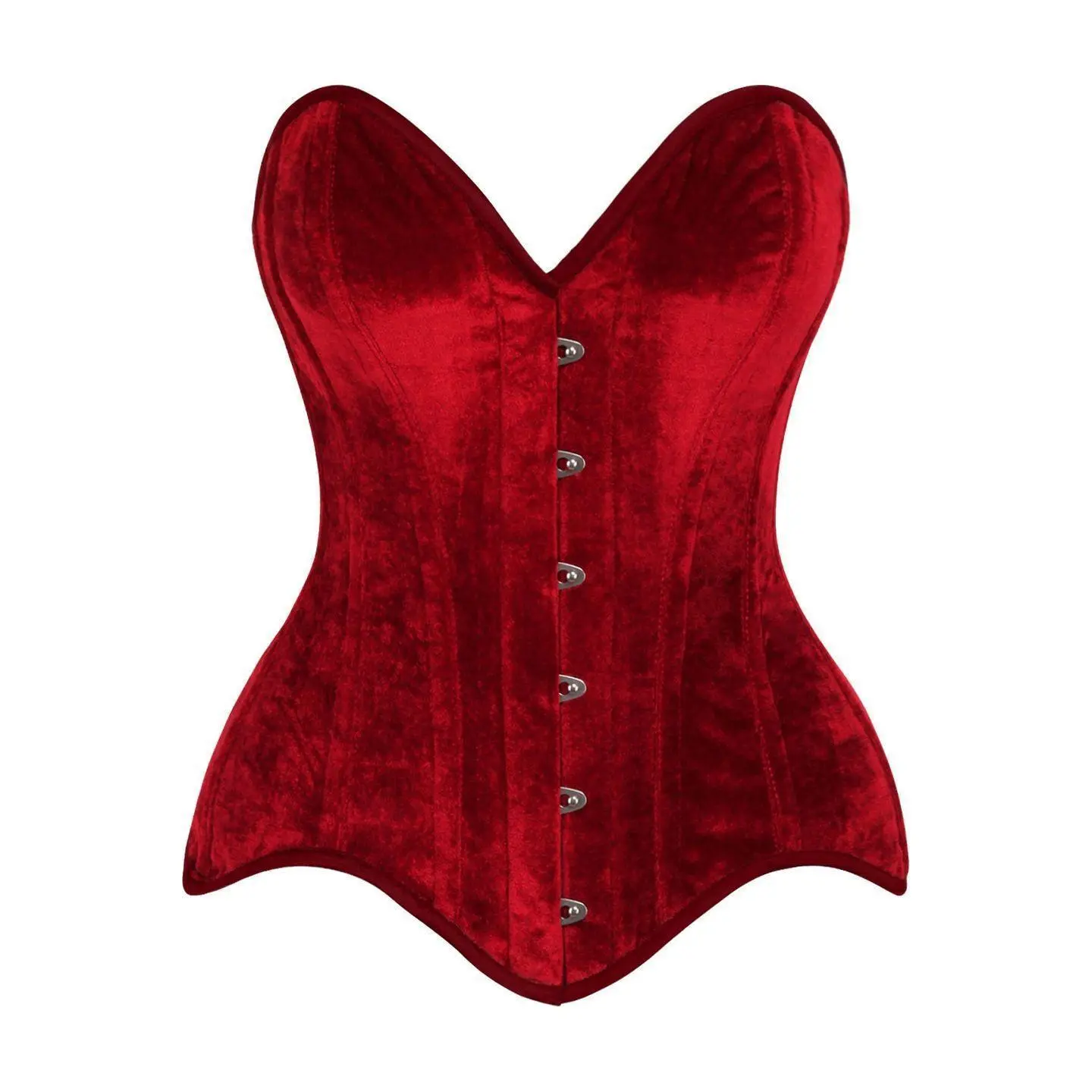 Top Drawer Dark Red Velvet Steel Boned Overbust Corset