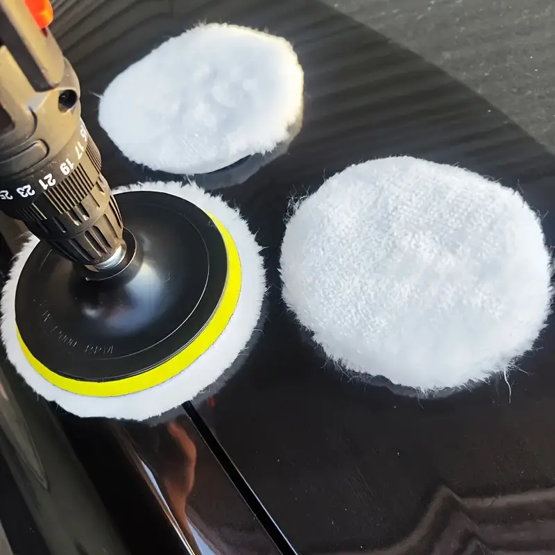 6-Pcs Automotive Car Buffer Drill Attachment Set - Car Polish Machine Accessory with Durable Plastic, High-Density Foam Pads, Premium Wool Buffing Wheels - Essential Auto Detailing Kit
