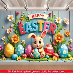Easter Bunny and Egg Background Banner, Polyester Material, Happy Easter Decorative Flag, Multi purpose Photography Background, Easter Party Decoration, Large Party Supplies and Gift Entrance, Room and Garden Wall Decoration