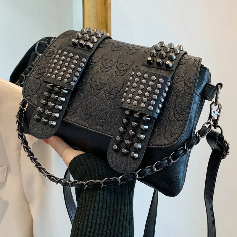 Vintage Leather Skull Shoulder Bag