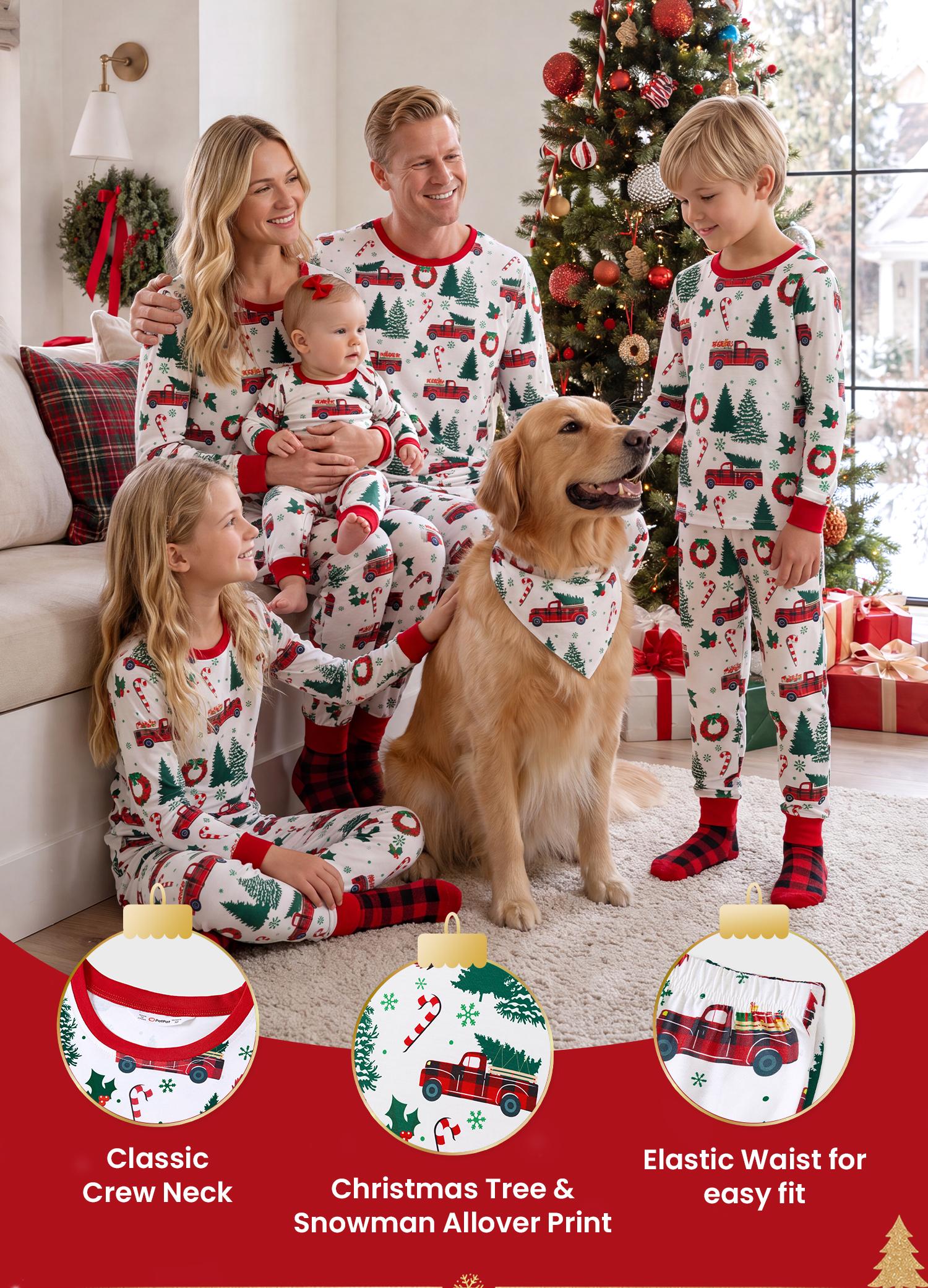 PatPat Christmas Pajamas Soft & Stretchy Family Matching  Long Sleeve Sets Christmas Cars Patterned Sleepwear for Women Men Couples Adult Kids,Cute Pajama,Cozy Pajamas ,Flame Resistant,autumntok,wintertok,BFCM Early Bird