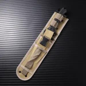 High-Hardness Kitchen Cutlery with Black Non-Slip Textured Grip Handle, Straight Blade Structure and Khaki Wear-Resistant Sheath, Ideal for Camping Meal Prep and Food Cutting