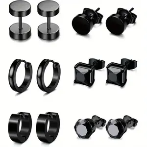 12 pieces men's earrings set hypoallergenic earrings surgical steel earrings black earrings cubic zirconia hoop earrings set tragus piercing silver for men and women, fashion style