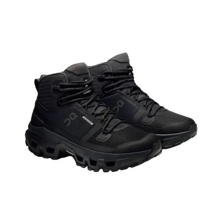 All Black High Top Hiking Boots, Waterproof Rugged Non Slip Shock Absorbing Outdoor Trekking Shoes for Men Women Mountain Hiking