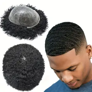 Fashionable New Real Human Hair Toupee for Men - 8x10 Inch Afro Curly/Kinky 6mm Thick PU Hair Replacement System, Hand-Knotted BreathCap, Natural Look for African American Men, Elegant Style, Hairpiece for Men, Men'S Hairpiece, Afro Style Wig, Secure