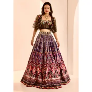 Sanjh multicolor embroidered lehenga and cape set