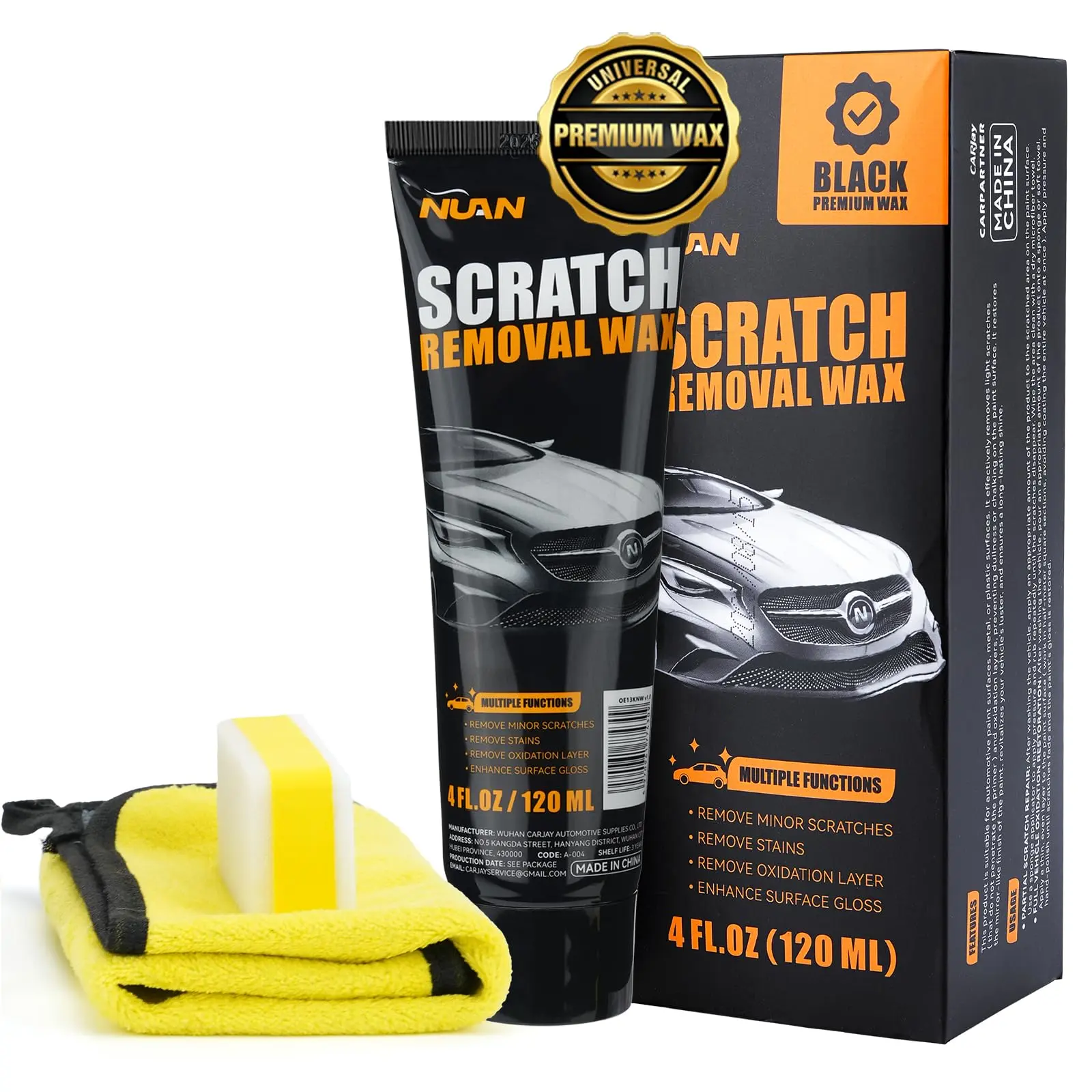 NUAN Car Scratch RemovalWax, 2026 New UniversalPremium PolishingCompound for Minor Scratch,Car Paint Scratch Remover forDark Color Vehicles, 4 fl oz(120 ML), with Sponge andCloth