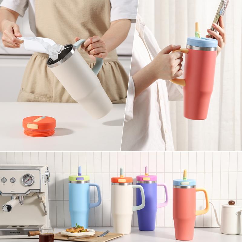 40 oz Stainless Steel Tumbler with Insulated Vacuum Cup - Flip Straw Mug with Leak-Proof Lid, Handle. One-Click Drinking Water Bottle, Car-Friendly for All Day Hot & Cold, 2026 NewYear Gifts