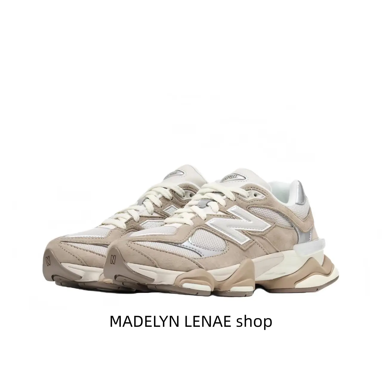 Neutral taupe chunky dad sneakers, suede and mesh upper, retro layered design for effortless daily outfits.