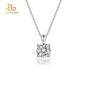 Delzzad 1ct Round Four-Prong Pendant D Color VVS Synthetic Moissanite S925 Women Necklace Perfect for Any Occasion & Everyday Wear Birthday Anniversary Mother's Day Christmas Gifts