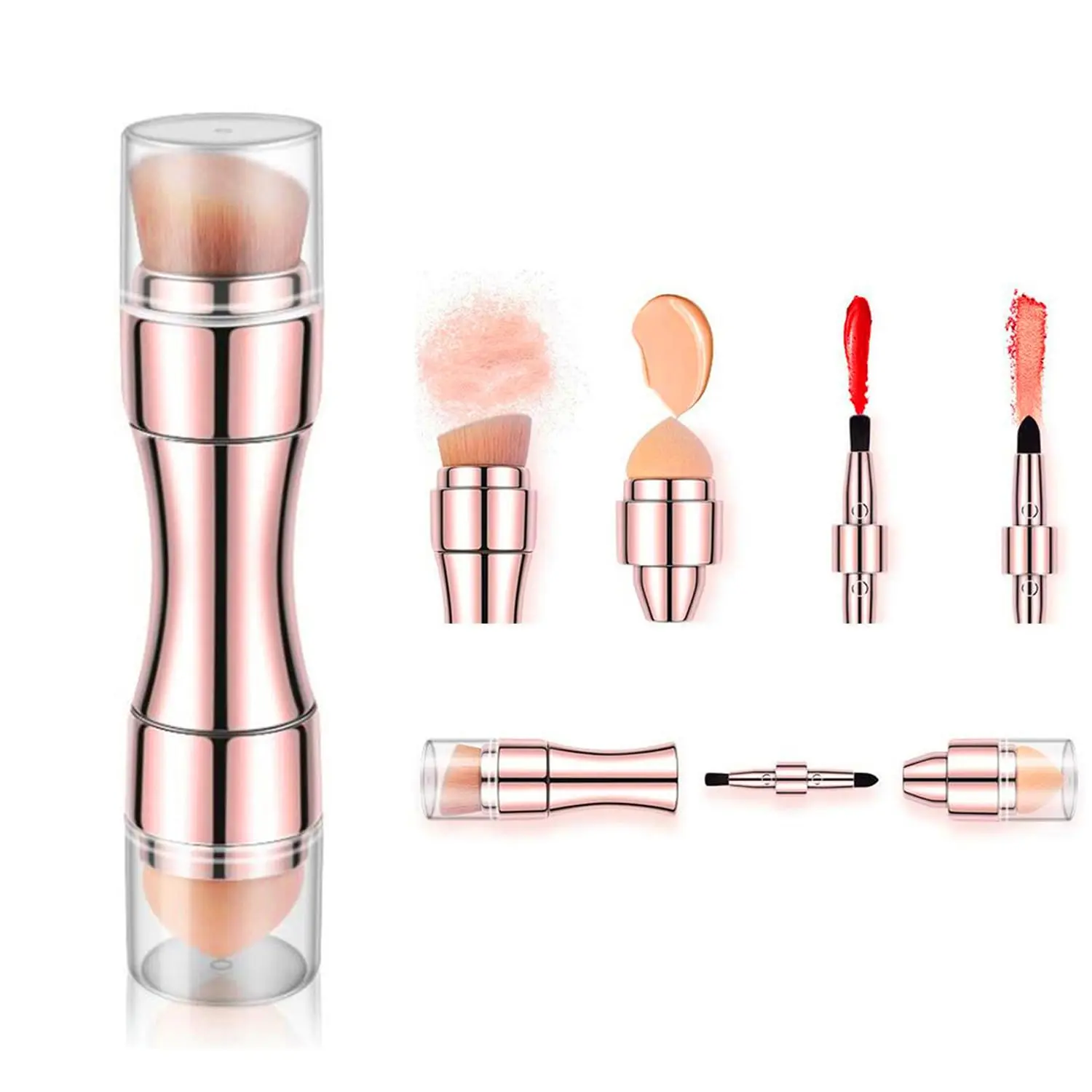 4 in 1 Makeup Brush, Eyeshadow Eye Lip Face Concealing Blush Foundation Brush All in One Retractable Travel Size Makeup Brush Set