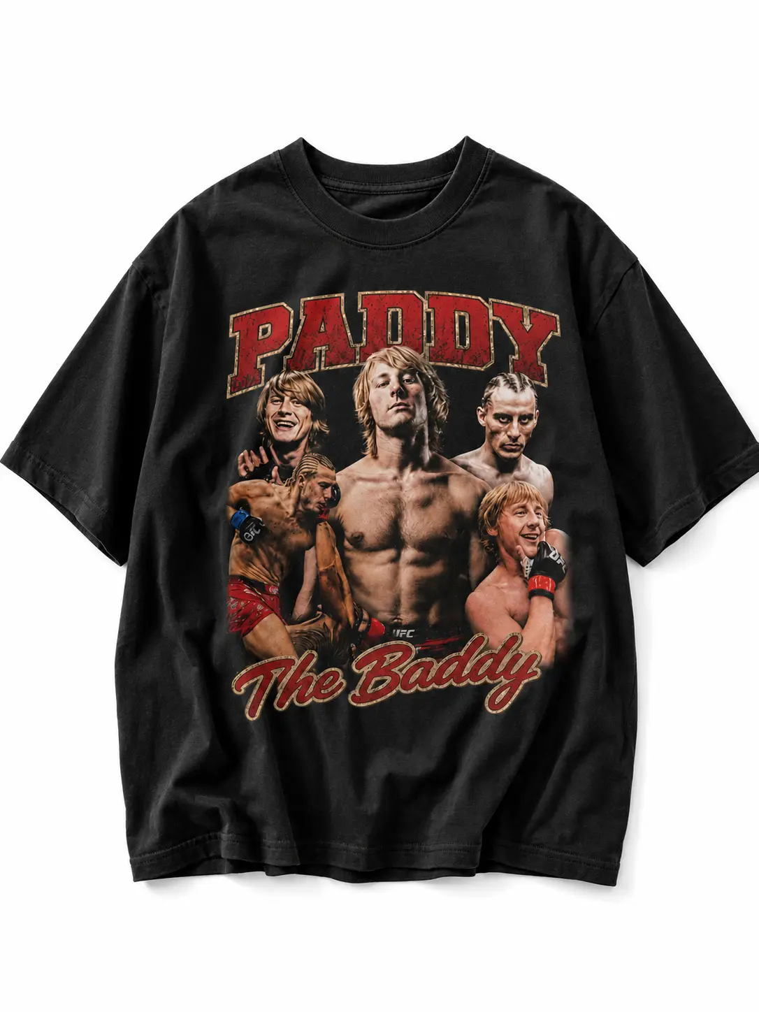 Paddy The Baddy UFC Graphic Tee, Vintage MMA Fighter Portrait Washed Cotton T Shirt for Men