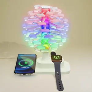 Wireless Charging Spiral Lamp with RGB Adjustable Light, Touch Bedside Table Lamp with Phone Watch Bluetooth-compatible Headset Charger, USB Powered