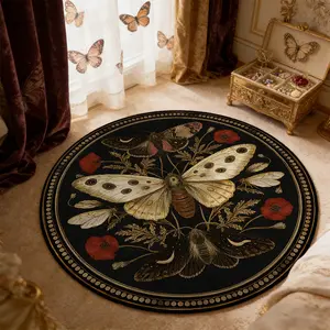 Vintage Butterfly Area Rug, Round Non-Slip Soft Comfortable Carpet, Easy Clean, Ideal for Living Room Bedroom Bathroom Kitchen Corridor Home Decor