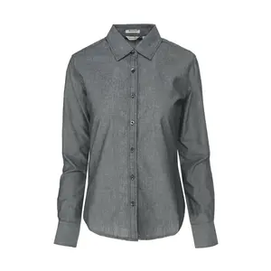 River's End Womens Yarn Dye Short Sleeve Button Up Shirt Casual Tops Casual - Grey