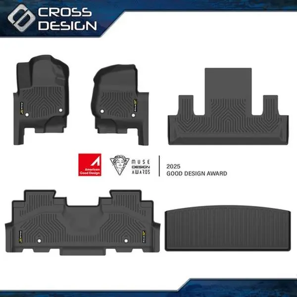 CROSSDESIGN Upgraded Waterproof TPE 3D Car Floor Mats & Cargo Liner, Custom-Fit Deep Groove Car Accessories for 2018-2025 Ford Expedition with 2nd Row Bucket Seats