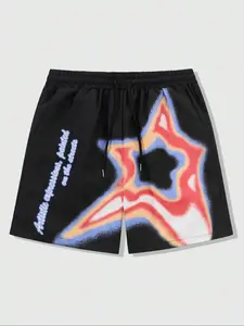 Men's Regular Fit Star Print Pocket Beach Shorts, Casual Comfy Elastic Waist Graphic Print Shorts for Summer, Men's Bottoms for Daily Wear, Everyday Shorts