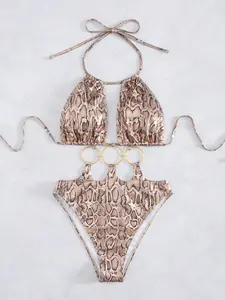Sunspun x Swim SXY New European & American Women Snake Skin Pattern Special Material Ring Shoulder Strap Sexy One-Piece Swimsuit For Summer Beach Vacation
