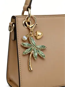 Coconut Tree With Colored Diamonds Keychain, Keychain For Bags, With Pearl Heart Pendant, Bag Pendant, Car Pendant Sea Creatures Pendant, Purse Accessories Charm, Car Ornament, Backpack Charms, Lightweight And Versatile, Travel Accessories