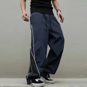 Men's Ice Silk Striped Joggers, Summer Casual Loose Fit Elastic Waist Drawstring Sweatpants, Breathable Lightweight Daily Wear Pants for Walking, Vacation, Gym, Men's 2026 New Arrival Fashion Trousers