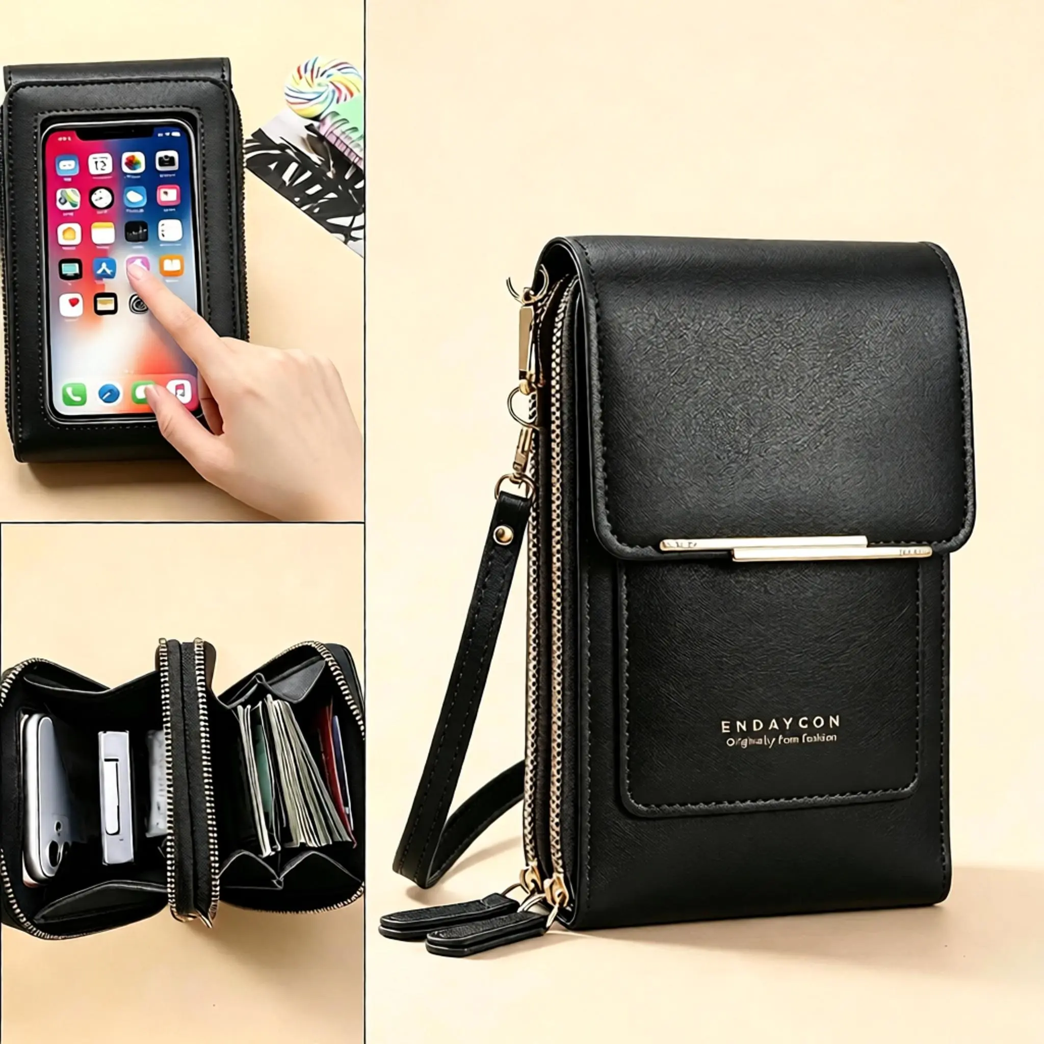 Touchscreen Phone Crossbody Purse - Water-Resistant PU Leather, Card Slots, Adjustable Strap, Hands-Free Compact Bag for Concerts, Travel, 2026 Trendy Party Gift