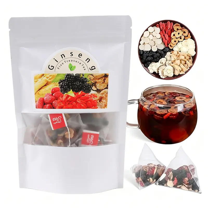 Ginseng 5-Treasure Tea Set, Low-Fat Scented Beverage, Gentle Detox 5-Herb Fruit & Herbal Tea Blend for Men &Women, Natural Herbal Ingredients,Holiday Value Pack, Blend Fruit & Herbal Tea healthy tea formula ginseng,back to school,Kidney tea