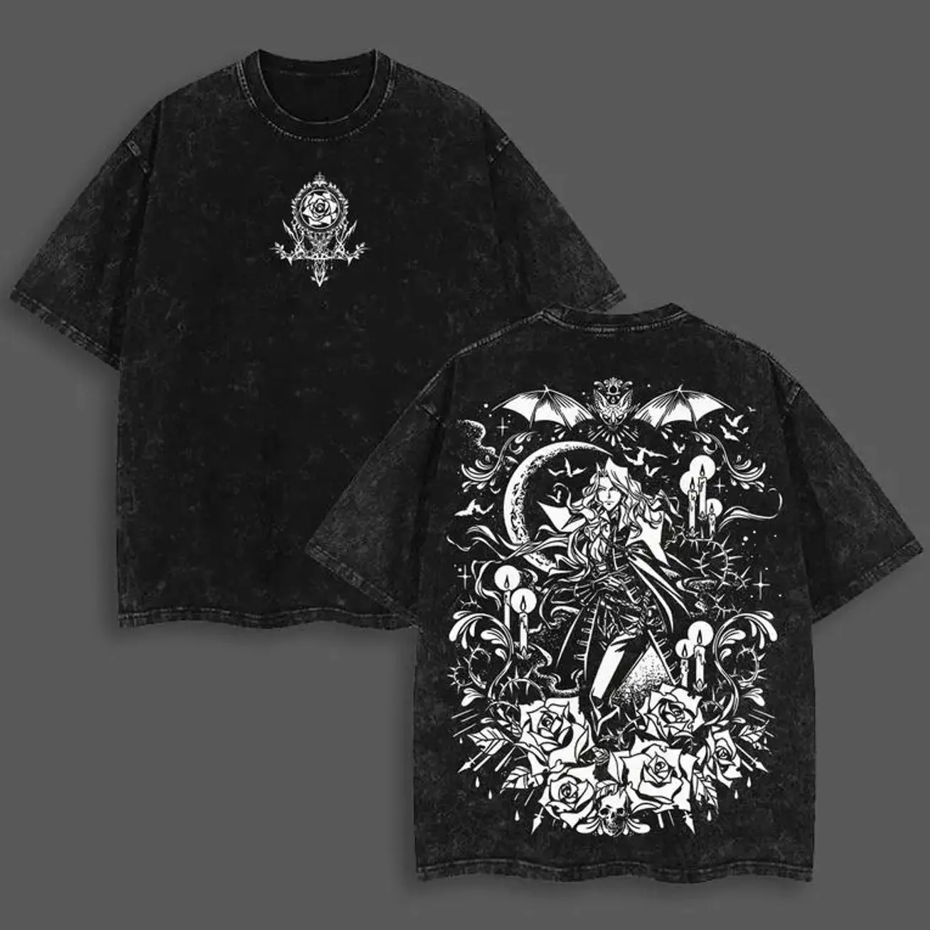 Alucard Castlevania Oversized T-Shirt, Gothic Anime Game Graphic Tee, Vintage Washed Cotton, Dark Fantasy Streetwear, Soft Unisex Apparel, Outfits Men, Gamer Gifts, Classic Vampire Aesthetic P5S