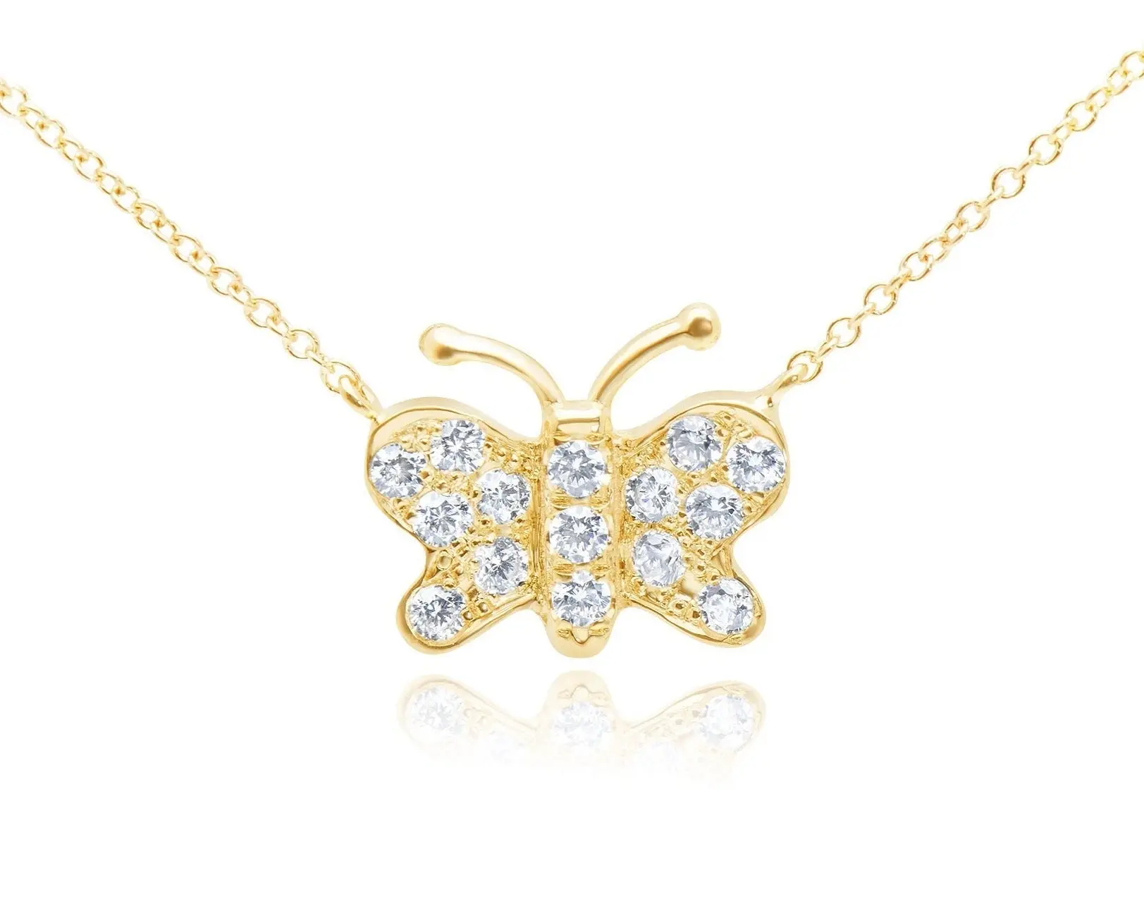 14K Gold Diamond Butterfly Necklace - Diamond Butterfly Pendant