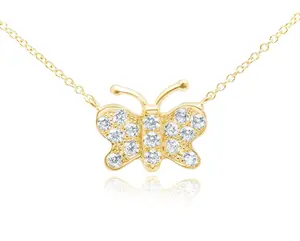14K Gold Diamond Butterfly Necklace - Diamond Butterfly Pendant