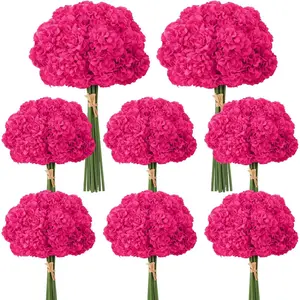 72 Pcs Hot Pink Hydrangea Artificial Flowers, Round Floral Bouquet for Home, Wedding,, and Seasonal Decoration, Realistic Fake Flowers for Centerpieces, Aisle, Table Arrangements