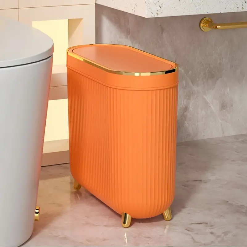 New 12L Slim Narrow Gap Trash Can - Space-Saving Design Easy-to-Use Lid Odor-Resistant Plastic Material Perfect for Living Room Bedroom Bathroom Office and Home Storage - Household Essentials for Cleaning and Organization