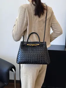 Women's Elegant Plaid Embossed Handbag, Fashionable Large Capacity Shoulder Bag for Work & Daily Used, Casual Trendy Versatile High-quality Daily Commuting Bag, PU Leather Bag, Handbag Shoulder Purse