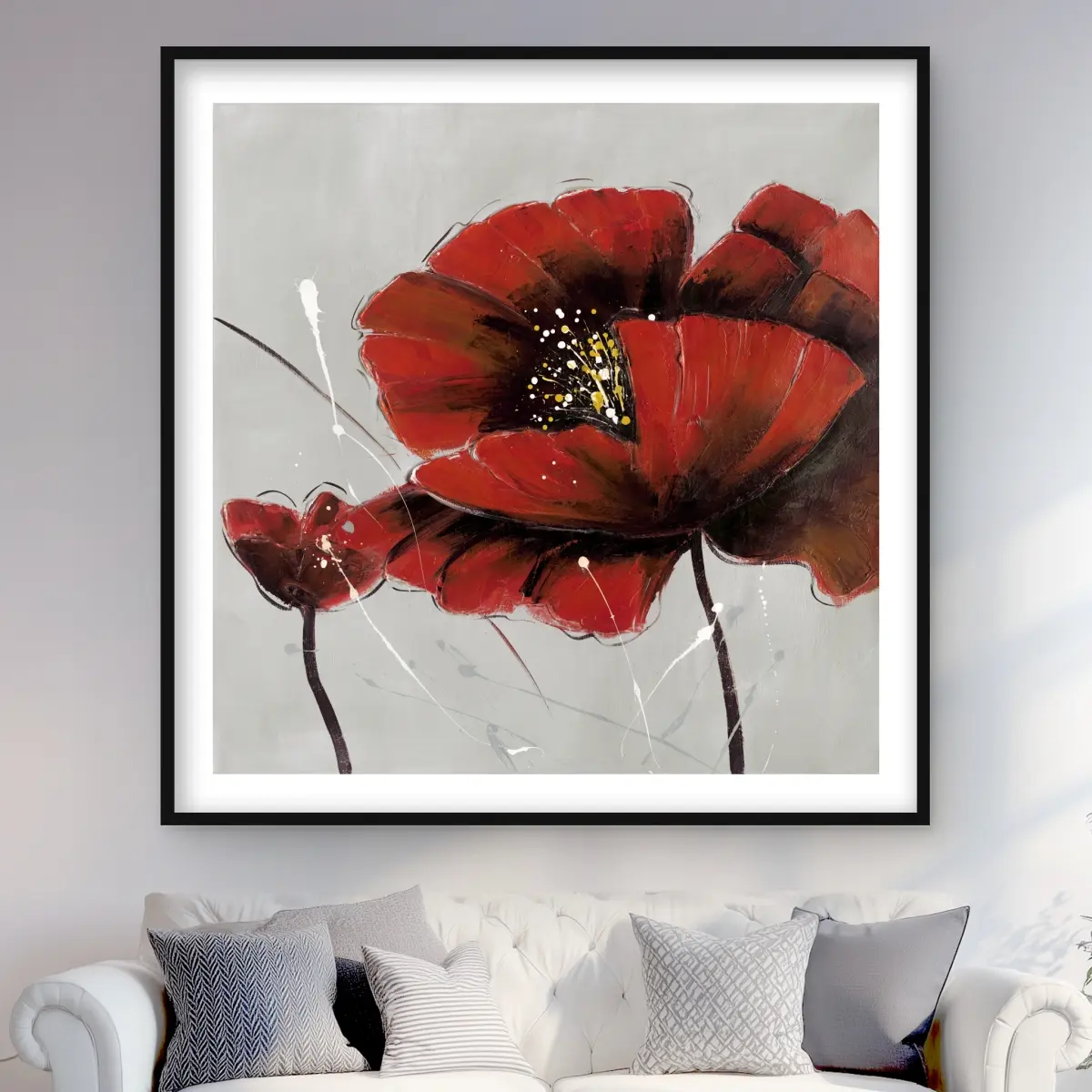 Begin Home Decor C1FM4848676WCK 48 x 48 in. Red Poppy Flowers - Livingroom Contemporary Framed Print Wall Art