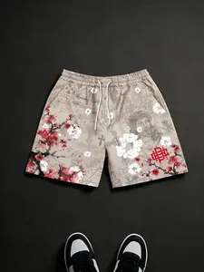 Unisex Jesus Religious Cherry Blossom Print Oversized Drawstring Casual Shorts | Y2K Gothic Japanese Aesthetic High Street American Retro Streetwear Beach Shorts