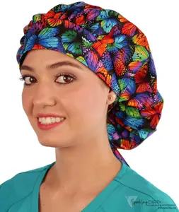Stylish Banded Bouffant Ponytail Scrub Cap - Butterfly Me Away