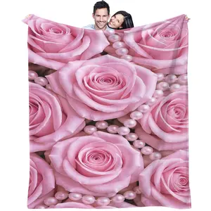 Romantic Valentine's Day Rose & Floral-Themed Printed Blanket - Heart-Stopping Charm, Ultra Soft & Cozy | Perfect for Home Decor, Naps & Holiday Gifting to Friends