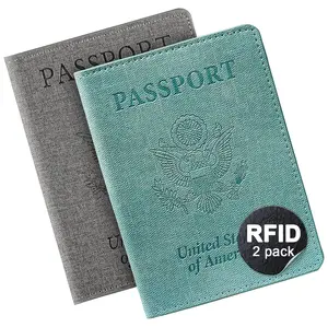 2 pack RFID Passport And Vaccine Card Holder Combo, Passport Holder-Black & Light Blue