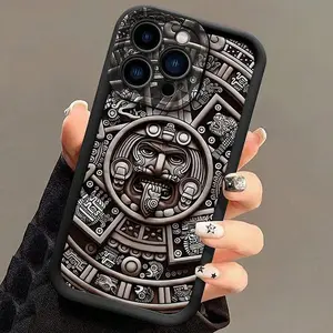 Aztec Calendar Pattern Phone Case, TPU Decorative Phone Protector Cover, Phone Accessories for iPhone 16 Pro Max 15 14 13 12 11 Plus,for Samsung Galaxy Series 117-12