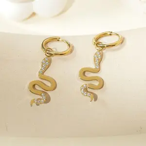 KOKO COBRA Stylish Gold-tone Snake Drop Earrings with Sparkling Crystal Accents Lightweight Modern Design for Luxurious Outfits