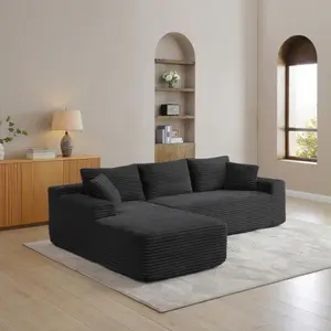 Boneless Cloud Compression Sectional Sofa, Corduroy L-Shaped Chaise No-Assembly Couch-in-a-Box Sleeper, Modular High-Density Foam Deep Seating for Small Apartment Living Room